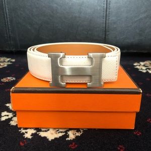 White Hermes Belt with Silver Logo